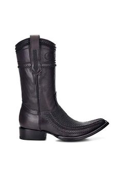 Men's Western Boot in Genuine Stingray Leather Black