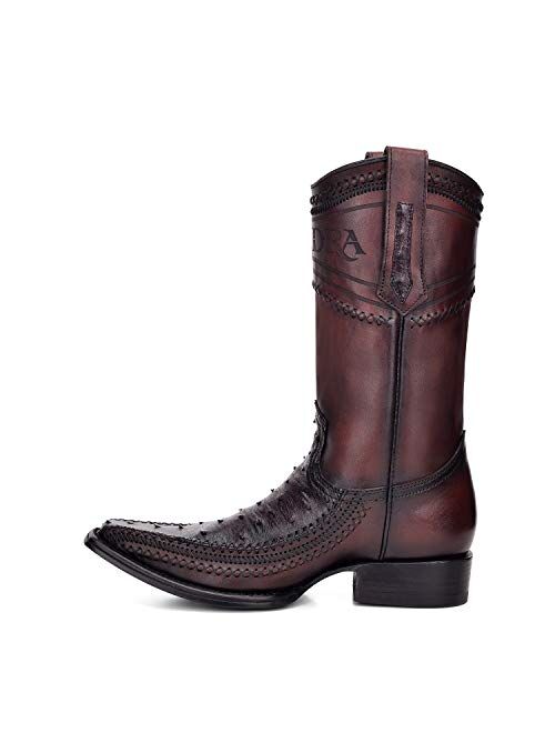 CUADRA Men's Western Boot in Genuine Ostrich Leather and Bovine Leather