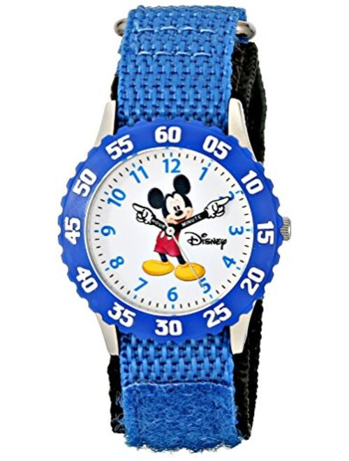 Disney Mickey Mouse Kids' Bezel Stainless Steel Time Teacher Analog Quartz Nylon Strap Watch