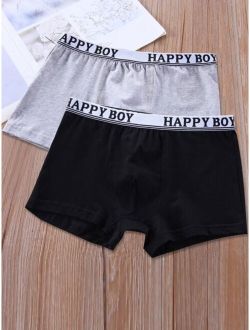 Boys 2pcs Contrast Letter Tape Top stitching Boxer Brief