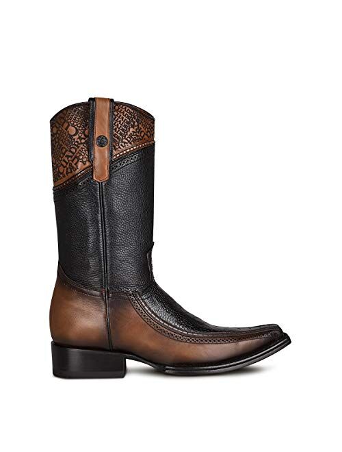 CUADRA Men's Cowboy Boot in Genuine Ostrich Leg Leather Black