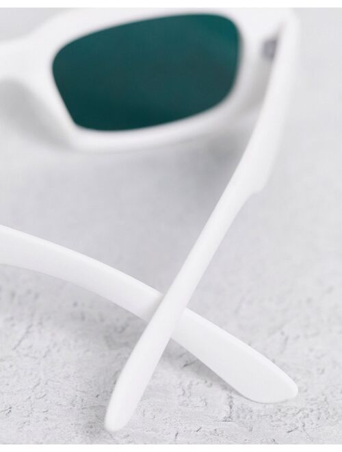 ASOS DESIGN mid rectangle sunglasses in white recycled frame with ink green lens