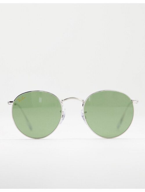 Ray-Ban round sunglasses silver frame with green tint lenses