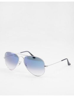 aviator sunglasses in silver with blue fade lens