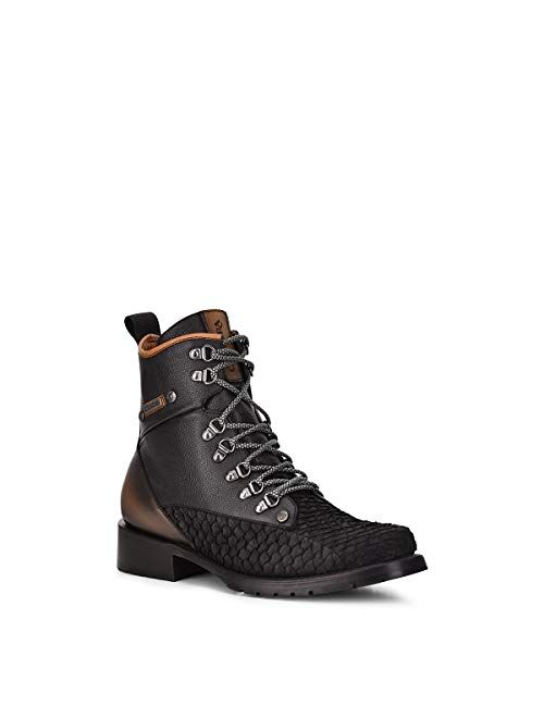 CUADRA Men's Mining Boot in Genuine Pirarucu Leather and Bovine Leather with Laces and Zipper