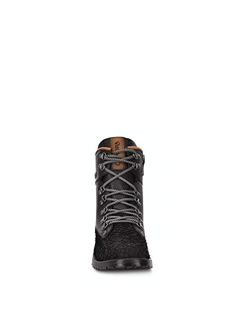 CUADRA Men's Mining Boot in Genuine Pirarucu Leather and Bovine Leather with Laces and Zipper