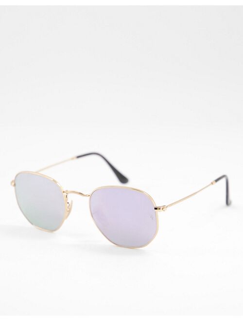 Ray-Ban hexagonal sunglasses in gold with purple lens