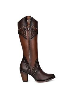Women's Tall Boot in Bovine Leather with Zipper Brown