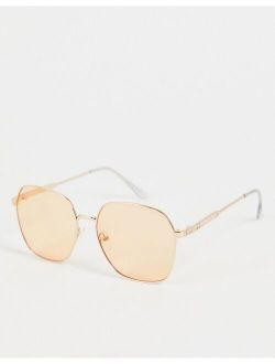 Jeepers Peepers oversized round sunglasses in gold with orange lens