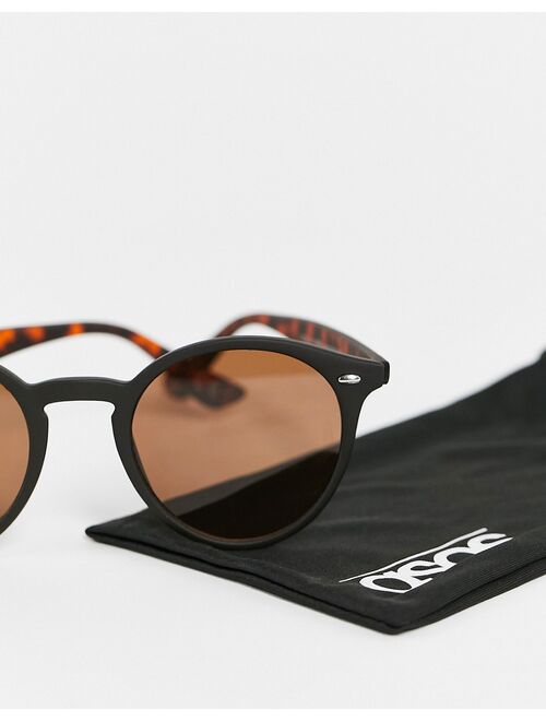 ASOS DESIGN recycled frame round sunglasses in black with tortoiseshell detail