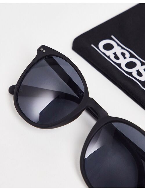 ASOS DESIGN retro square sunglasses in matte black plastic with smoke lens - BLACK