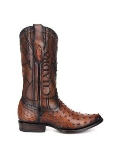 Men's Western Boot in Genuine Ostrich Leather Brown