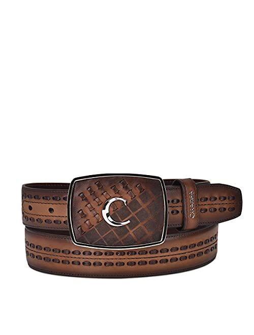 CUADRA men's western belt in genuine leather with handwoven details brown