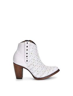 Women's Leather Bootie with Swarovski Crystals and Zipper White