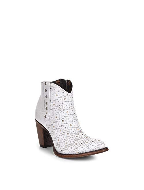 Cuadra Women's Leather Bootie with Swarovski Crystals and Zipper White