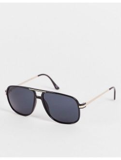 70's aviator sunglasses in black with smoke lens and gold detail frame - BLACK