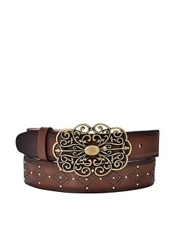women's western belt in bovine leather with studs brown