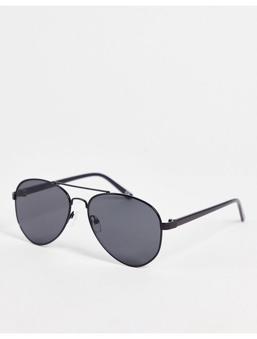 ASOS DESIGN retro aviator sunglasses in black metal with smoke lens - BLACK
