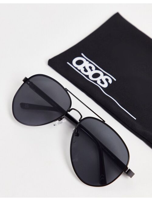 ASOS DESIGN retro aviator sunglasses in black metal with smoke lens - BLACK