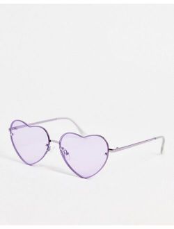 rimless sunglasses with heart design in lilac
