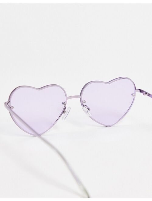 ASOS DESIGN rimless sunglasses with heart design in lilac