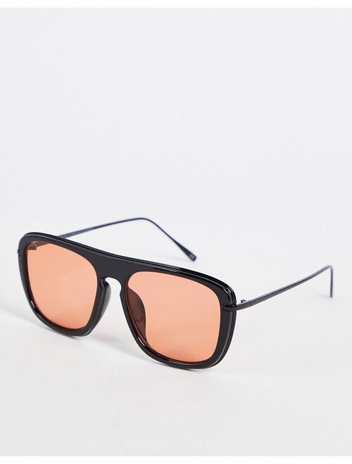 ASOS DESIGN aviator sunglasses in black with orange lens