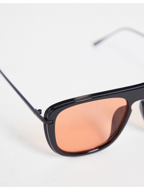 ASOS DESIGN aviator sunglasses in black with orange lens
