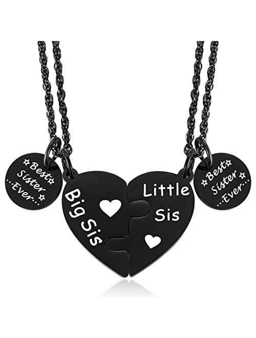 Ralukiia Big Sister and Little Sister Matching Heart Necklace Set for 2, Best Sister Ever Gifts, Birthday Jewelry Gifts for Lil Sis Big Sis
