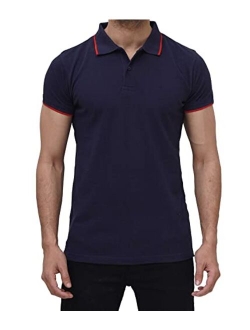 Polo t Shirts for Men - Casual Short Sleeve Tennis/Golf Tipped Collar Pique Knit Polo T Shirt