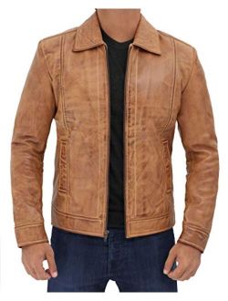 Real lambskin leather jacket men - Distressed Black & Brown Classic Shirt Collar Vintage leather Jackets For Man