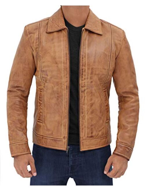 Decrum Real lambskin leather jacket men - Distressed Black & Brown Classic Shirt Collar Vintage leather Jackets For Man