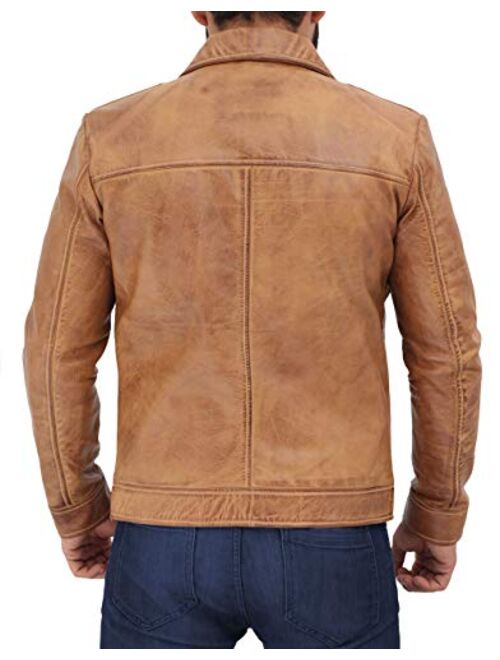 Decrum Real lambskin leather jacket men - Distressed Black & Brown Classic Shirt Collar Vintage leather Jackets For Man