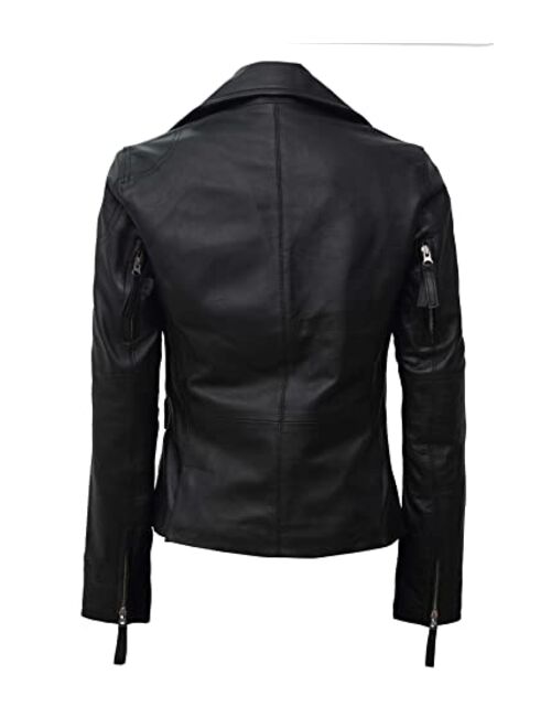 Decrum Leather Jackets For Women - Real Lambskin Biker Style Asymmetrical Leather Jacket