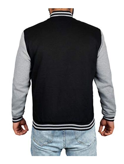 Decrum Mens Letterman jacket - Varsity Baseball Men Bomber Jackets With Grey Sleeves