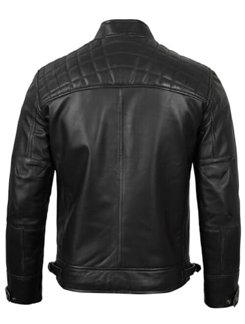 Decrum Leather Jacket Men - Cafe Racer Motorcycle Real Lambskin Leather Biker Jacket
