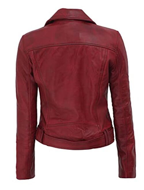 Decrum Red Leather Jacket Women Real Lambskin Burgundy Motorcycle Jackets