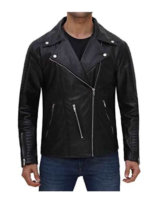 Decrum Motorcycle Mens Leather Jacket - Real Lambskin Biker Leather Jacket for Men