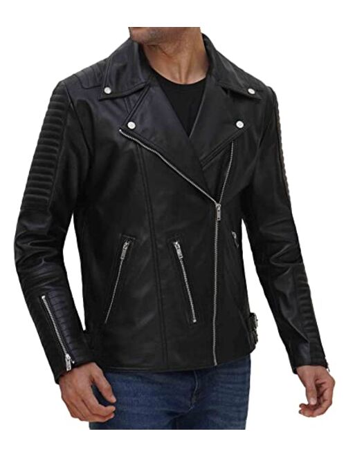 Decrum Motorcycle Mens Leather Jacket - Real Lambskin Biker Leather Jacket for Men