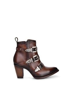 Women's Bootie in Bovine Leather with Buckles and Zipper