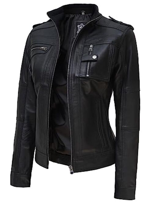 Decrum Women Real Leather Jacket Adult - Black And Brown Lambskin Leather Jackets Womens