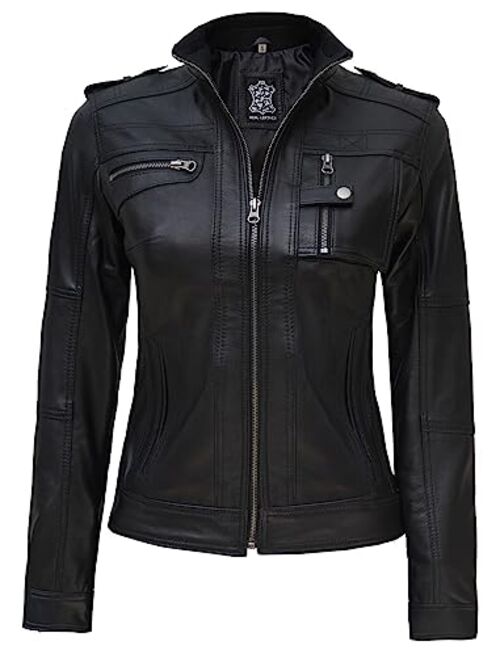 Decrum Women Real Leather Jacket Adult - Black And Brown Lambskin Leather Jackets Womens