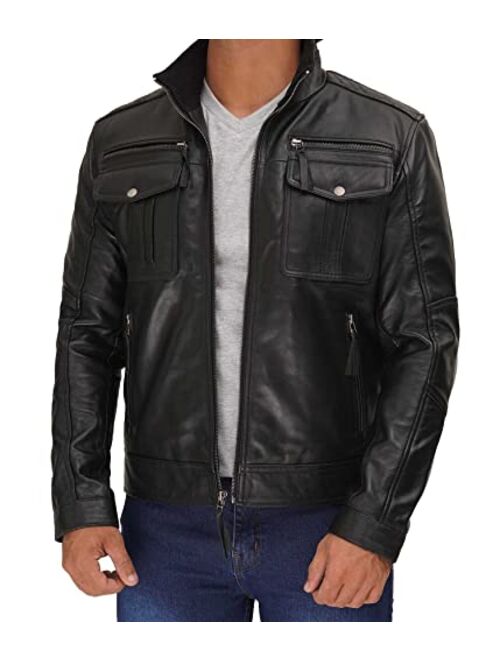 Buy Decrum Leather Jacket Men - Real Lambskin Distressed Motorcycle ...