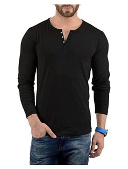 Henley Long Sleeve Shirts for Men - Casual Slim Fit Full Sleeves T-Shirts