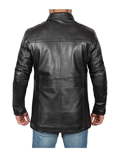 Decrum Mens Black Leather Coat - Real Leather 3/4 Length Brown Carcoat Winter Jackets for Men