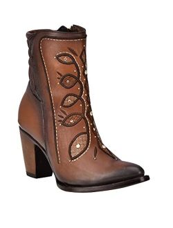 Women's Bootie in Bovine Leather with Crystals and Zipper Brown