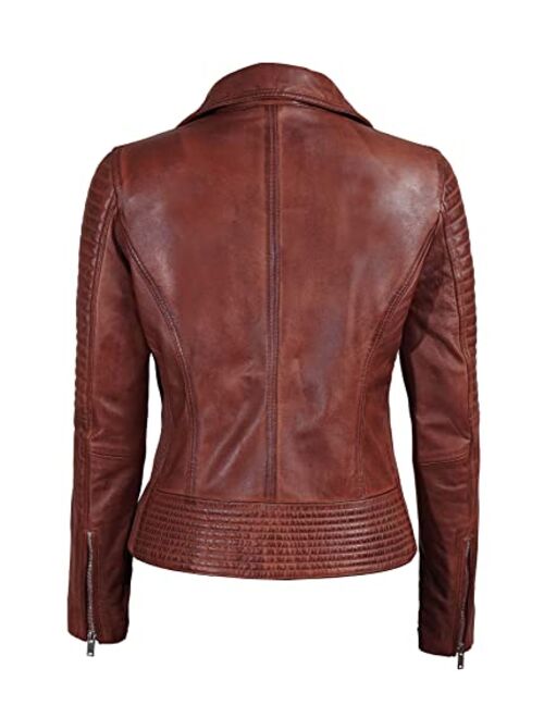 Decrum Leather Jacket Women - Real Lambskin Motorcycle Leather Jackets For Woman