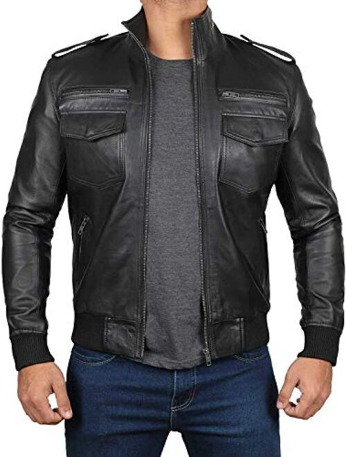 Decrum Mens Leather Jacket Real Lambskin Motorcycle Jacket for Men