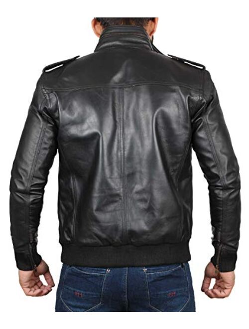 Decrum Mens Leather Jacket Real Lambskin Motorcycle Jacket for Men