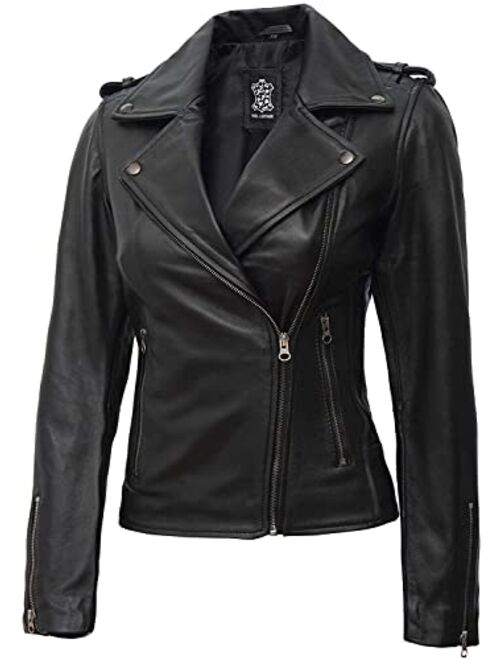 Decrum Biker Leather Jacket Women - Ladies Sexy Racer Motorcycle Jackets