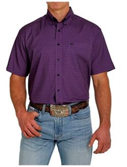Men's Arena Flex Purple Geo Print Short Sleeve Button-Down Western Shirt